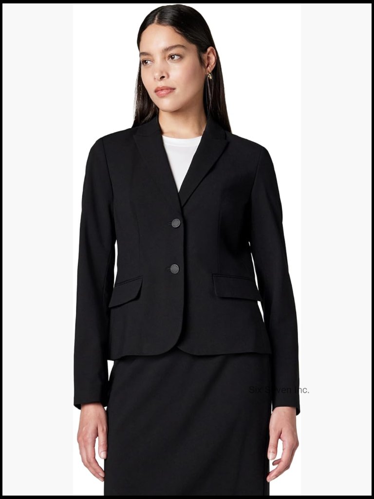 Two Button Work Blazer With Lapel Collar And Flap Pockets